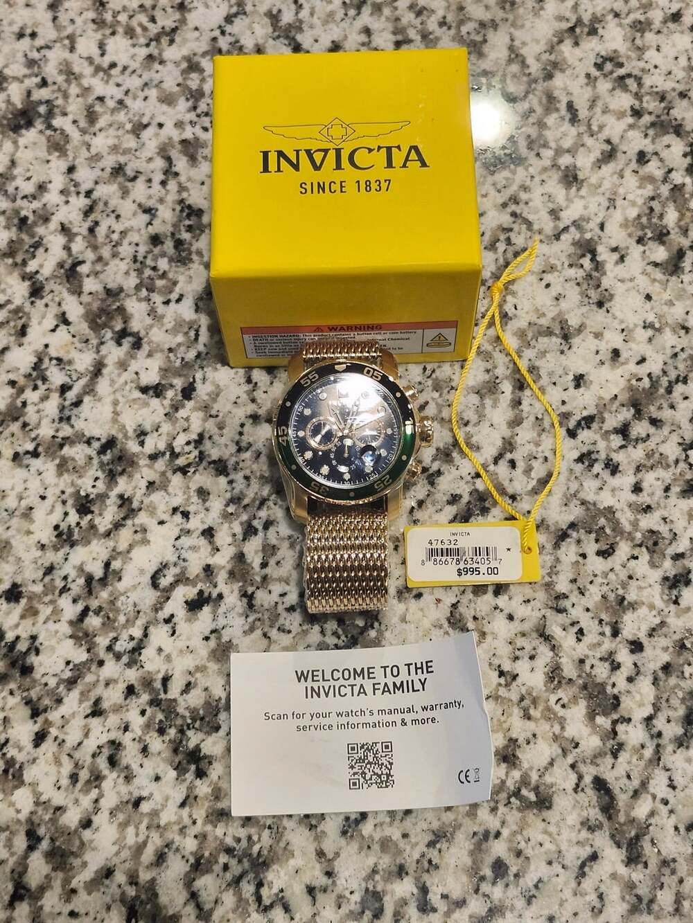 NWT Invicta Pro Diver 47632 Chronograph Watch Gold-Tone